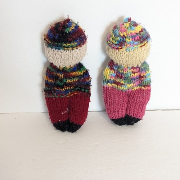 Vintage Knit Dolls Folk Art Handmade Artisan Cottage Core Boho Plush Toy Decor - Picture 4 of 4